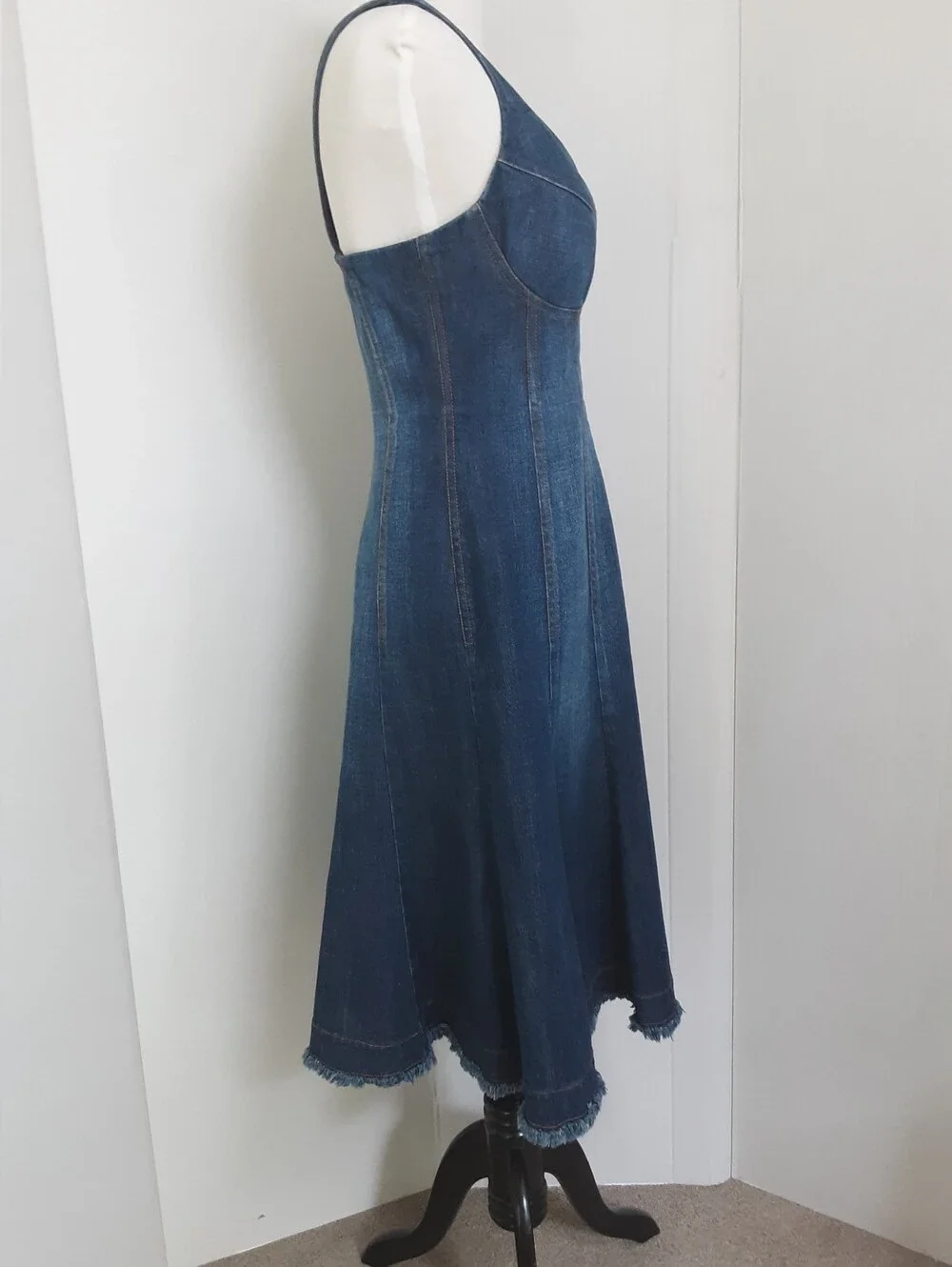 Heavy Dark Wash Denim Fit-N-Flare Structured Sweetheart Bust Dress Sz 10 - NWOT - Picture 3 of 9